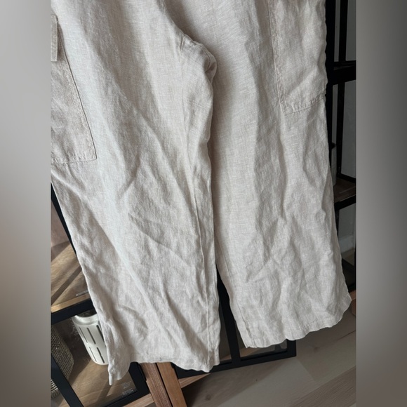 Lands’ End Linen cargo pants beige sand petite short putty drawstring straight - Picture 7 of 11